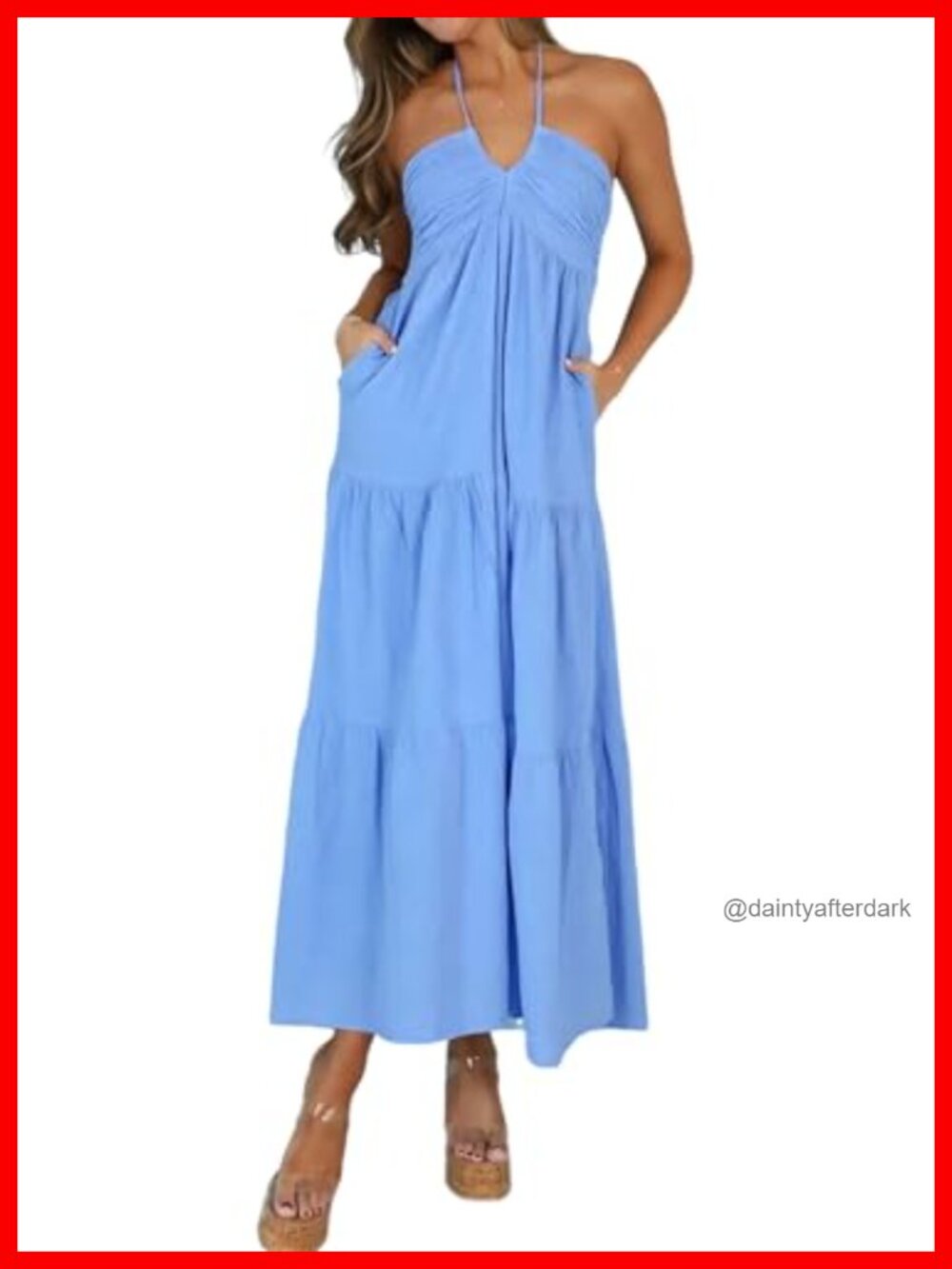 Women's Casual Halter Tiered Vacation Maxi Dress with Pockets